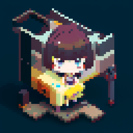 anime girl, sitting, atop gene bottle, pixel art, sRGB,