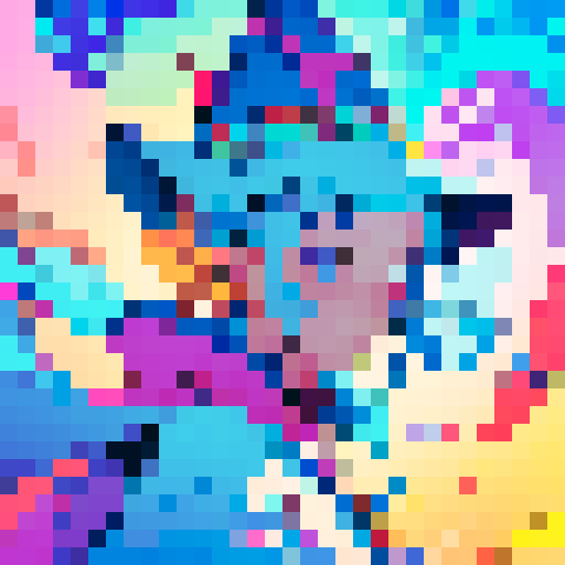 top down wizard hat, vibrant colors, intricate patterns, pixelated design, sRGB color space, magical aura, detailed stitching, whimsical motifs, pointy brim, textured fabric