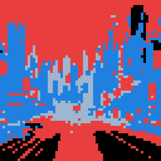 Cyberpunk neon-lit street, skyscrapers towering, flickering holographic billboards, bustling futuristic city, rain-soaked pavement, glowing cybernetic implants, pixelated 8-bit cars zooming, steam rising from grates, illuminated alleyways, glitched-out glitch art graffiti, sRGB color palette, detailed pixel art, dystopian urban landscape