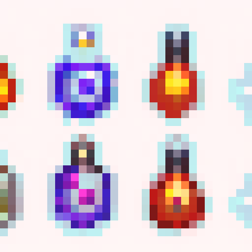 Magical spell potions, dungeons and dragons, lab scientist experiment.