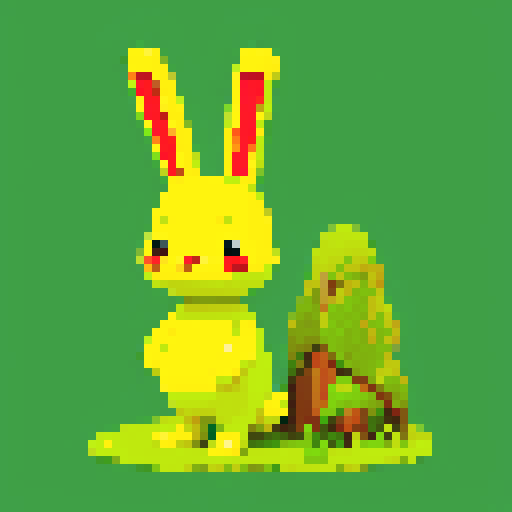 bunny made out of moss, vibrant cartoon simple style
