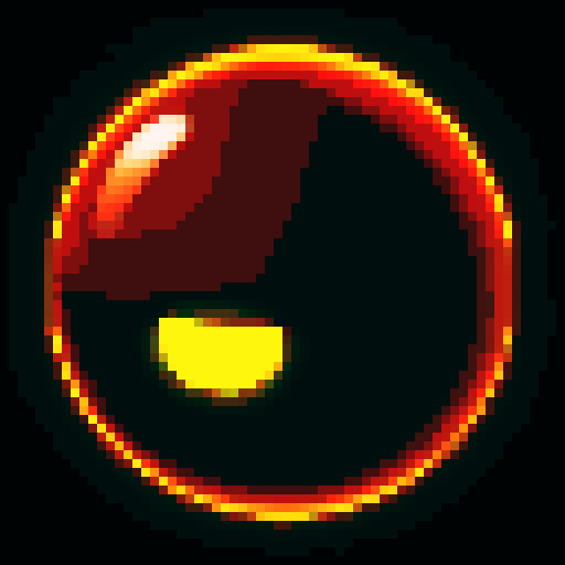 giant spherical yellow head with a toothy mouth and three glowing eyes, retro-style 16-bit, 64x6