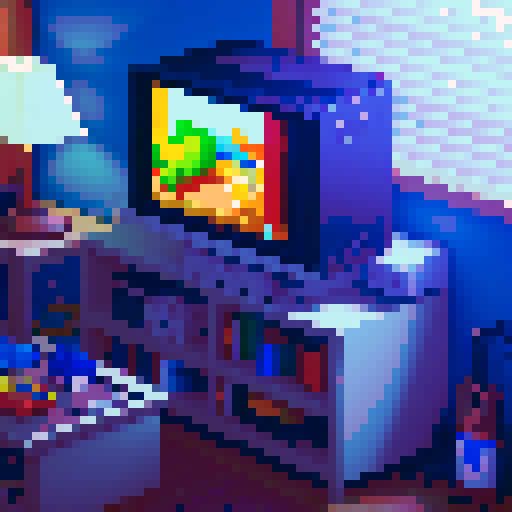 n64 game console in cozy room with the image of a cabin on the screen saying "start"