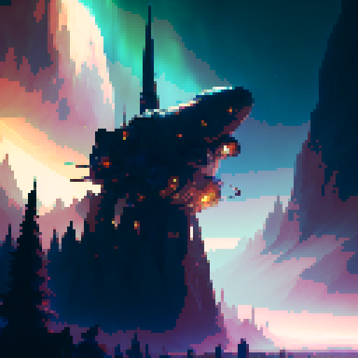 beautiful aurora borealis over an adorable town village at night by Miyazaki