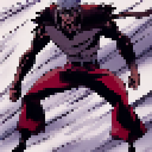 Garou, with godlike strength, stands atop a mountain peak, his silver hair flowing in the wind as he prepares to strike his opponent with his anime-style martial arts moves.