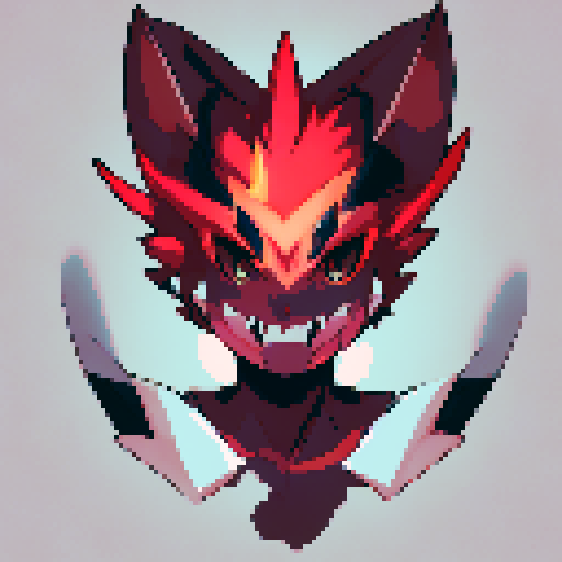 fiery horns, glowing red eyes, sharp fangs, f... | Pixelfy