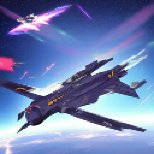 "Fierce anime pilots, a commanding officer with a stern expression, menacing enemy ships with glowing eyes, and loyal wingmen in sleek spacecrafts engage in a high-speed dogfight amidst a starry galactic background."