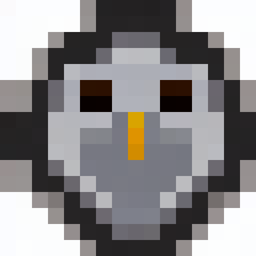 Sharp-feathered Eldritch Owl with evil black, white, and silver coloration, depicted in a 16x16 pixel portrait.