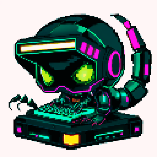 cute cyberpunk scorpion playing computer games, tables with coca cola, scorpion's tail should be fully in the picture, bright yellow and cyan and pink lights, looking from 45 degrees
