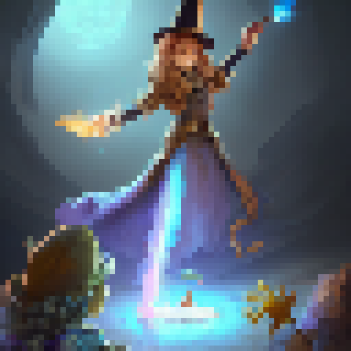 Magician cat with a sparkly magic wand and a magician hat, casting a spell in a fun and cartoony fantasy RPG style.