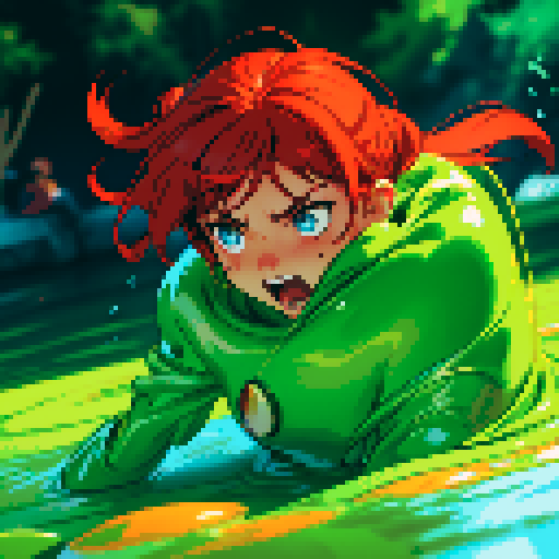 hero sinking into slime, hero drowning in slime, hero has red hair
