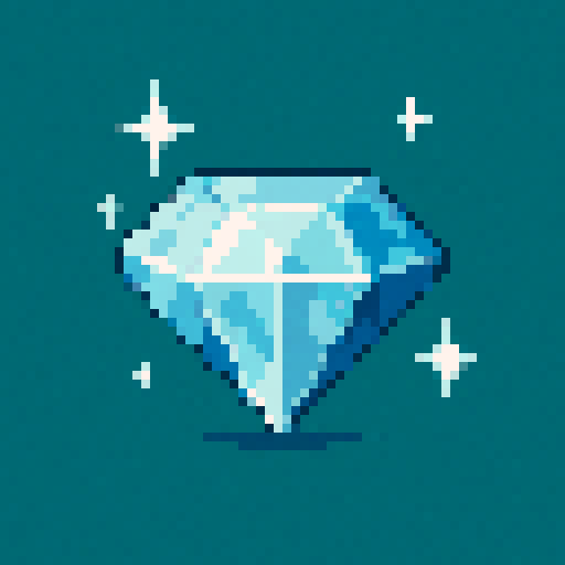 diamond crystal with small light sparkles, cubic crystal pattern, solid-color background