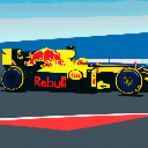 Formula 1 red bull car, full car in view, close up, driver in seat, blue sky background in Monaco