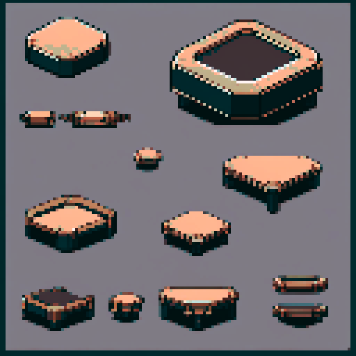 I want a horizontally wide copper platform. I want this object usable an asset in a videogame, meaning only one object per image, outlined with a strong black stroke, on a solid-color background. 