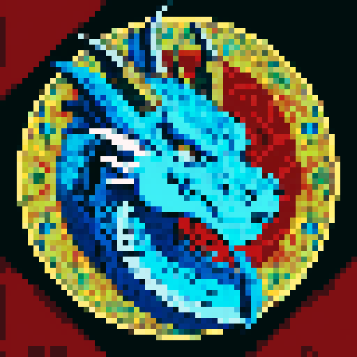 dragon, regal, crown, majestic, blue silver accents, intricate embroidery, game icon, 32x32 pixel art, sRGB, skill art, close up, portrait
