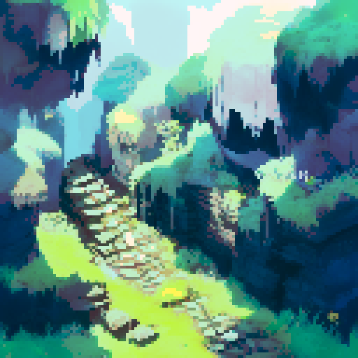 Underground cavern, towering stalactites, eerie glow, moss-covered rocks, hidden treasure, ethereal landscape