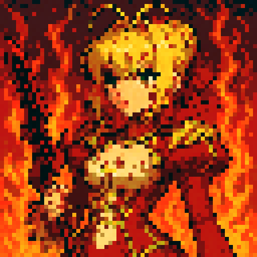 Fate Extra Nero Claudius, vibrant, regal, fiery, warrior, anime style, sRGB, pixel art