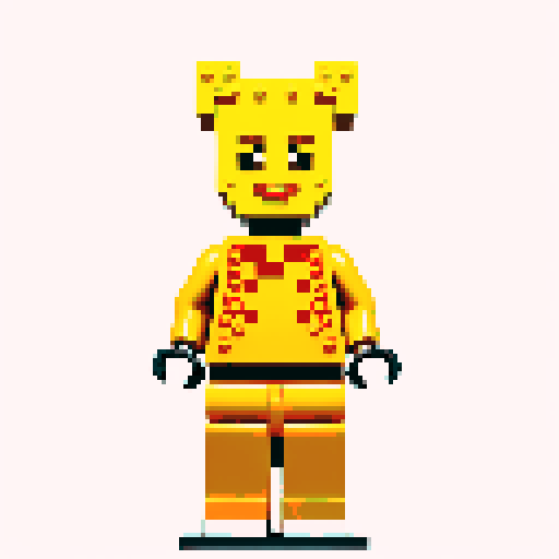 lego pixel, vibrant colors, blocky shapes, small plastic bricks, isometric perspective, retro video game, low resolution, 8-bit graphics, sharp edges, square grid, limited color palette, nostalgic feel, brick-built characters, iconic lego logo, digital recreation, detailed textures, crisp lines, simplified forms, nostalgic gaming vibes gold color body 