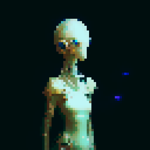 A towering, metallic golem with glowing blue eyes stands guard in front of a futuristic castle, surrounded by floating orbs of arcane energy and a dragon perched atop a spire