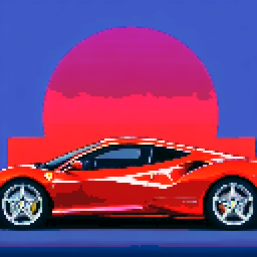 Photorealistic, centered Ferrari F8 in a three quarter view, right wheel in front, clean background, pixel art style with sRGB colors