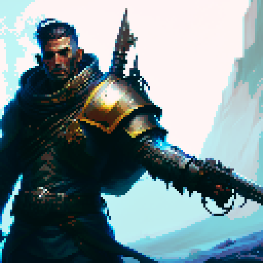 Create a character spritesheet for a fantasy RPG game. The character should be a human male warrior, wearing armor and carrying a sword. The character should have a rugged, determined expression on his face. The sprites should be facing right and be in a ready-to-attack pose.