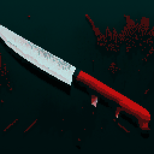 blood soaked knife on a dirty table, gritty, no characters, no people, knife on a table, blood, dirty