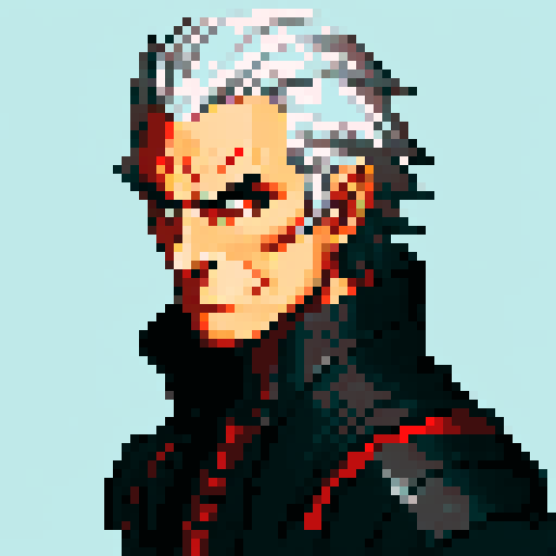 Black and red dragon, male rider, mid-length gray hair, fantasy RPG