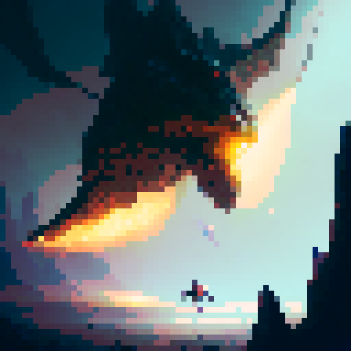 epic, towering dragon, fiery breath, brave knight, gleaming armor, enchanted sword, swirling magic, intense battle, swirling vortex, ancient ruins, mystical runes, thundering lightning, dramatic sky, ethereal glow, epic clash, magical explosions, enchanted forest, epic boss fight, fantasy RPG