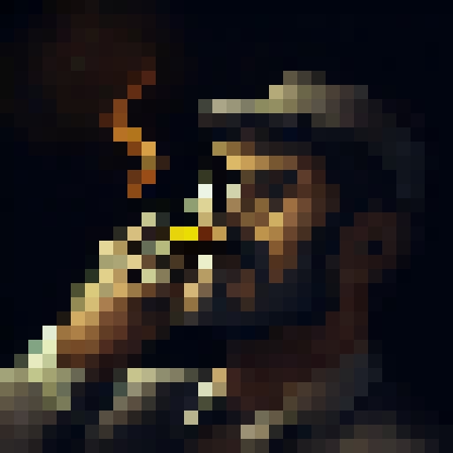 Man in a dark bar, drinking whisky and smoking a cigarrete