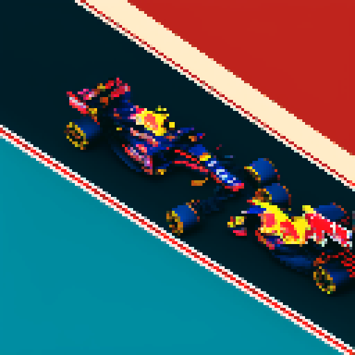 Formula 1 red bull car, full car in view, close up, driver in seat, blue sky background in Monaco