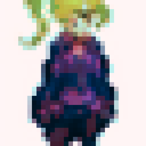 Warrior woman with blonde hair wearing a blue dress.