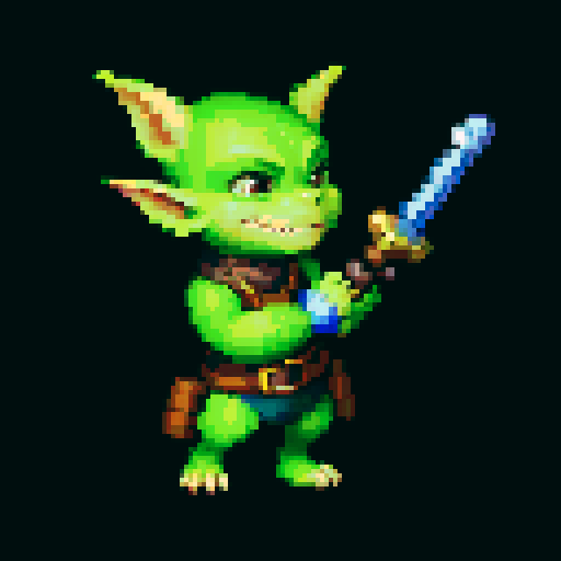 A cunning and agile goblin with light armor, a lockpicking set, and a mischievous grin. It has quick hands and a sly expression, adept at sneaking and stealing. No background.
