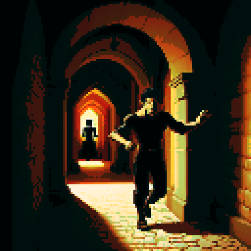 A man changing into a werewolf in a old castle hallway.