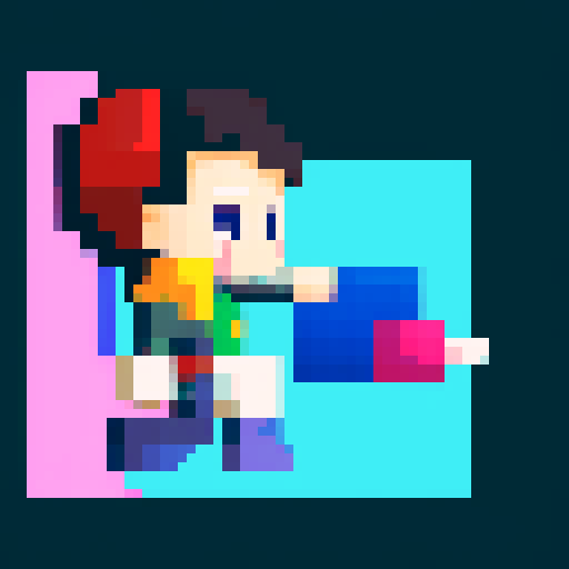 side view, pixel art, Marc Zuckerberg, fighting position, machine learning, magical, sRGB