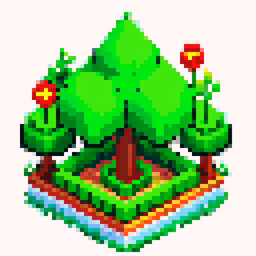 topiary plant, isometric asset, decorative pot, art nouveau garden, pixel art, sRGB