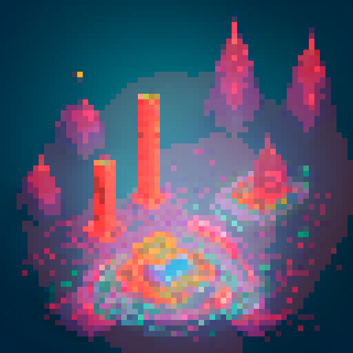 Futuristic colosseum, towering skyscrapers, neon lights, vibrant colors, people wearing futuristic outfits, pixel art
