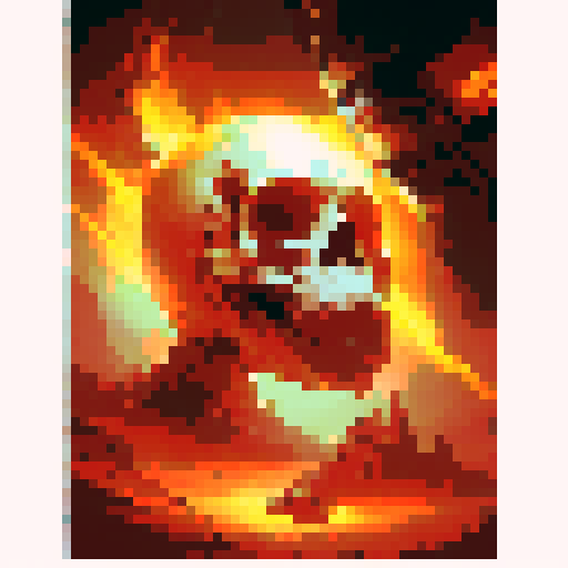a floating skull in a ball of flames
