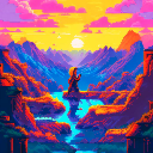 archer, mage, warrior, standing edge of hill, beautiful mountains and backlight sun behind