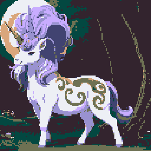 mystic druid wild faun-unicorn mythological woman, animal-human hybrid, playful demeanor, forest guardian, full body, bathed in moonlight