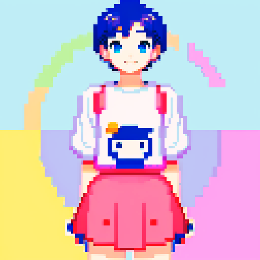 anime girl, vibrant short hair, beautiful eyes, playful smile, pixel art, sRGB
