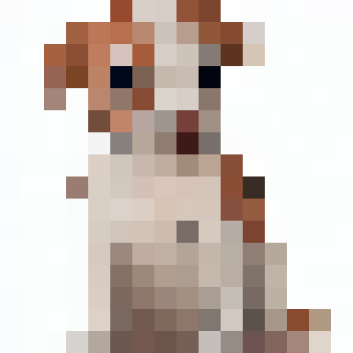 Design a pixel dog with a futuristic theme. Imagine a robotic canine companion that would fit perfectly in a futuristic cityscape. The dog should have sleek and angular features, with metallic textures and glowing accents. It should embody the essence of loyalty and playfulness, while also showcasing advanced technology. The color palette should include vibrant hues that complement the urban environment. Get creative with its pose, expression, and any additional futuristic elements you think wou