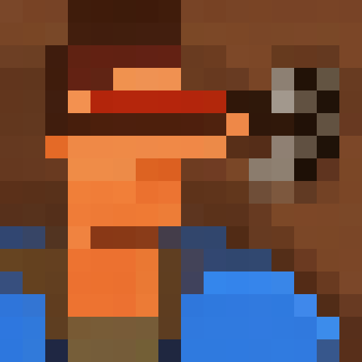 Pixel character with a brown fedora hat, holding a magnifying glass up to one eye, with a serious expression on their face, set against a pixelated cityscape background in a vintage 8-bit art style.