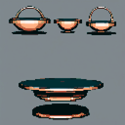 I want a horizontally wide circular copper platform. I want this object usable an asset in a videogame, meaning only one object per image, outlined with a strong black stroke, on a solid-color background. 