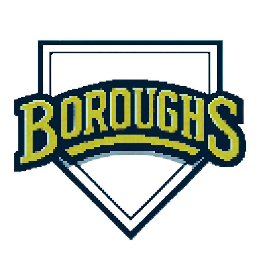 Pixel art of a fictional baseball team called the Boroughs. It is a reference to NY. Just showcase the text over a home plate. Light gray, dark blue and dark yellow, sharp outlines, and soft pixel shading. The logo design mimics 80s MLB logos. Use a vibrant Sega Genesis 16-bit style with selective dithering, geometric forms, and nostalgic retro charm. Avoid modern gradients—keep it pure pixel art.