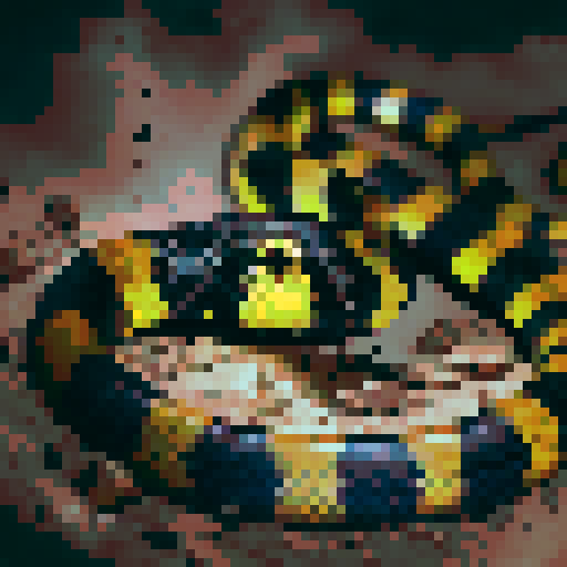 Banded krait snake, night time, dark background