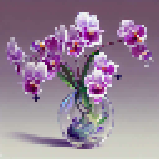 Ukiyo-e, orchid plants, vase in transparent vase holder, one inside the other, generative