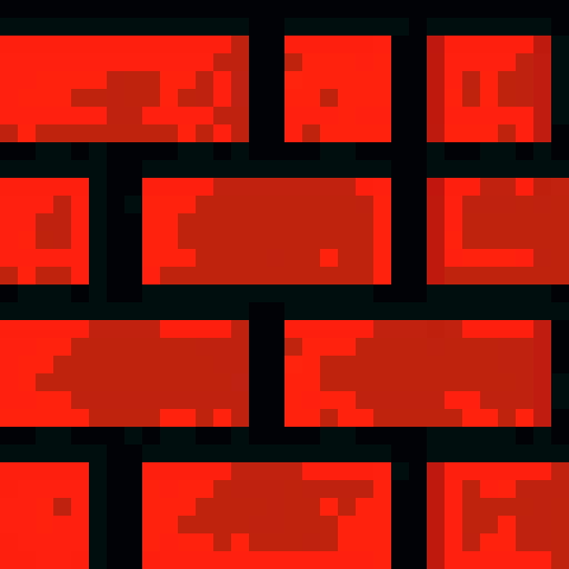 red brick, pixelated, textured, vibrant colors, sharp edges, 8-bit style, retro aesthetic, blocky formations, low resolution, vibrant palette
