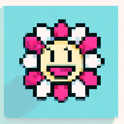 A vibrant, neon cityscape with towering skyscrapers and bustling streets, all in the iconic pixel art style of sRGB and set against a stunningly detailed sunset background