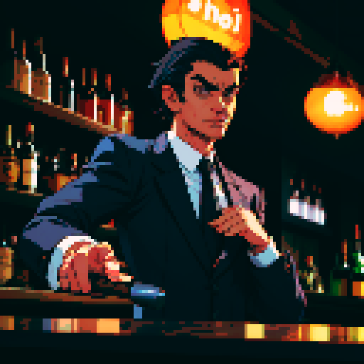A man bartender, in noir bar