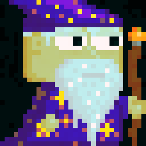 Fresh Design, Legendary Wizard v2, Change Staff To Flying Book, Mythical Wizard, 32x32 pixel art, sRGB, game icon, close up, skill art, portrait